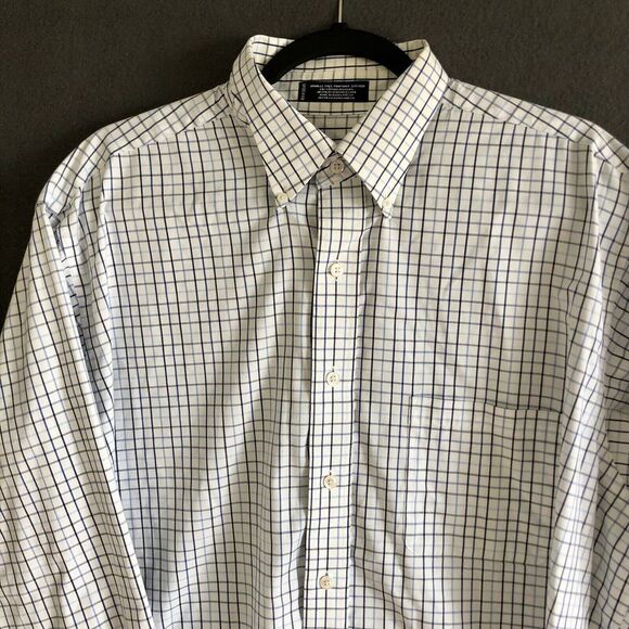 Button Up Dress Shirt Men's Sz L White Long Sleeve Blue Checkered George Western - Picture 3 of 13